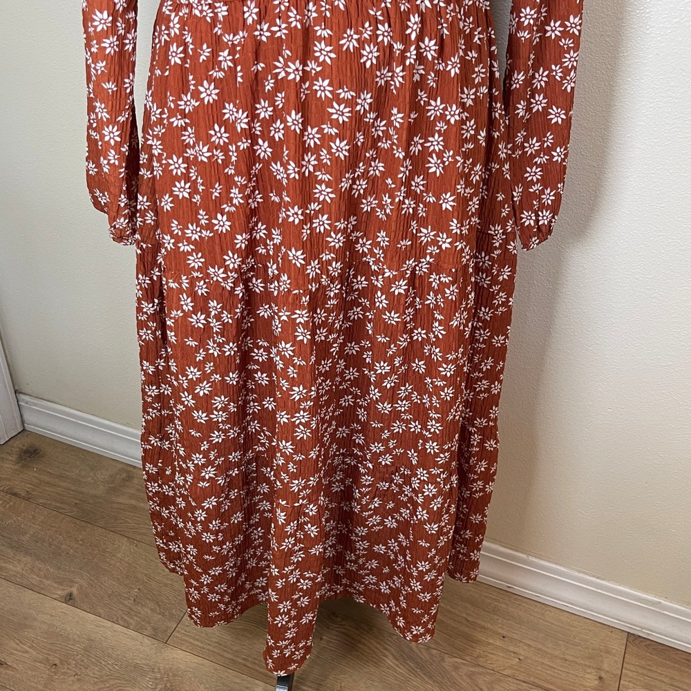 Loft Women's Sz M Burnt Orange‎ Tiered Madi Dress with Keyhole Opening - Picture 8 of 16